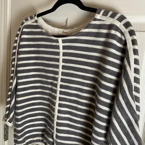 Madewell Gray White Striped Textured Cotton Top Back Zip Medium thumbnail 5