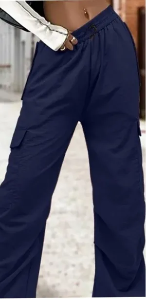 Abercrombie & Fitch Navy Nylon Cargo Pants Size XXS Wide Leg Pullon thumbnail 1