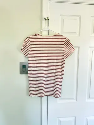 Ralph Lauren Sport Women’s Top 100% Pima Cotton Striped Pony Ecru Magenta Small thumbnail 5