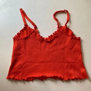 Aerie Orange Ribbed Lettuce Trim Cropped Cami Tank Top Size Large thumbnail 3