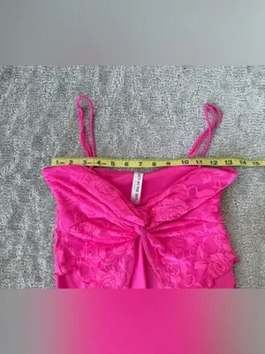 Lucy in the Sky Hot Pink Floral Lace Open Tie Front Crop Top Tank Size Small thumbnail 6