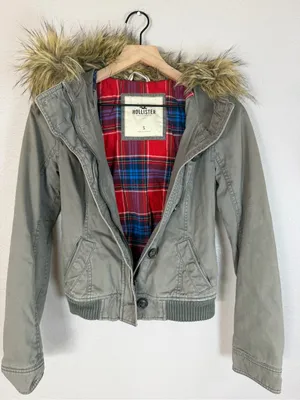 Y2K Hollister Bella Swan Olive Green Fur Trim Hooded Jacket Grail size Small thumbnail 2