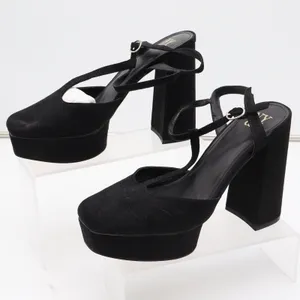 New York & Company Malayah Black Faux Suede Platform Block Heels Size 9 thumbnail 2