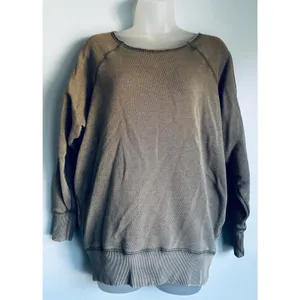 Aerie Olive Brown Ribbed Pullover Sweatshirt Crew Neck Oversized XS thumbnail 6