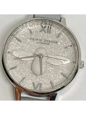 Olivia Burton London watch 3D bee dial 34mm stainless steel gray leather running thumbnail 3