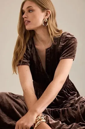 NWT by Anthropologie The Somerset Maxi in Chocolate Brown Velvet Edition Dress L thumbnail 1