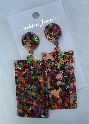 Multicolored Star Resin Rectangle Drop Earrings thumbnail 11