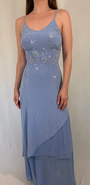 Beaded Embroidered Powder Blue Vintage Evening Dress thumbnail 1