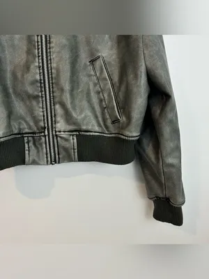 Zara Grey Zip Up Faux Leather Vegan Bomber Jacket Size Medium thumbnail 7