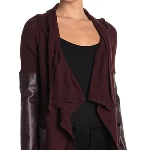 BLANKNYC Denim Faux Leather Trim High/Low‎ Cardigan thumbnail 3