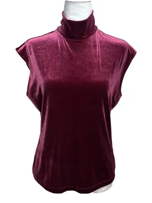 Limited Velvet Mock Neck Sleeveless Top‎ L Burgundy Y2K Whimsigoth Chic Evening thumbnail 1