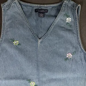 Vtg Mountain Lake Casuals Dress Womens Small Blue Denim Floral Maxi Jumper thumbnail 6