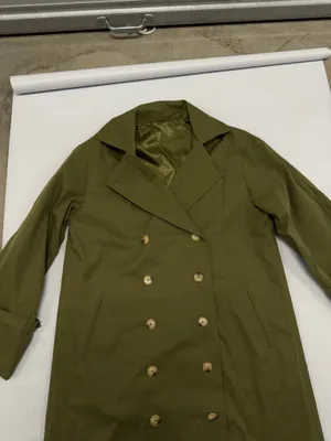 Army Green Double Breasted Trench Coat Longline Jacket H9B641 Size M thumbnail 2