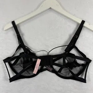 Victorias Secret Very Sexy‎ Black Butterfly Mesh Strappy Low Cut Demi Bra XL NEW thumbnail 12