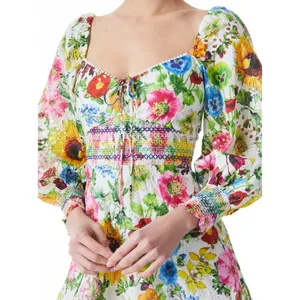 ALICE + OLIVIA Crawford Sweetheart Mini Dress Floral Puff Sleeves Lace Up Size 0 thumbnail 5