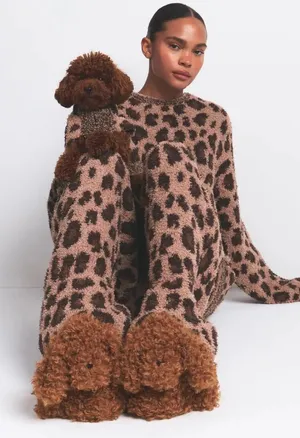 NWT Skims Curly dog faux fur slippers in chai size 38 new in bag thumbnail 1