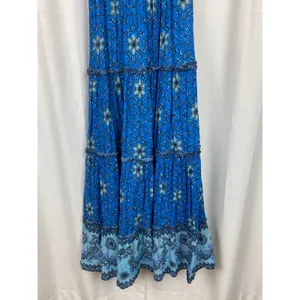 Love The Label Blue Floral Gaya Flutter Sleeve Cotton Tiered Maxi Dress Sz.M thumbnail 10
