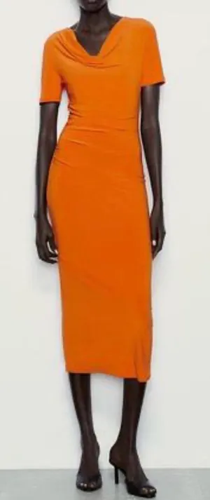 Zara New Orange Midi Dress thumbnail 1