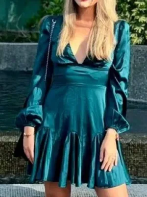 Abercrombie & Fitch Long-Sleeve Plunge Satin Dress thumbnail 1