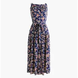 NEW J.Crew High Neck Tie Waist Midi Dress Cottagecore Floral Antique Navy US 16 thumbnail 4