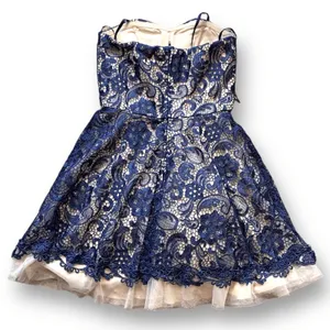 Camille La Vie HOCO Homecoming Dress Navy Lace Strapless Fit Flare Romantic thumbnail 2