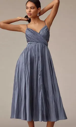 ASTR Capitola Pleated Blue Satin Midi Dress Large Wedding Guest Romantic Party thumbnail 1