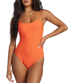 NWT Billabong Women's Tanlines One-Piece Swimsuit Ribbed Coral Craze Size Small thumbnail 1