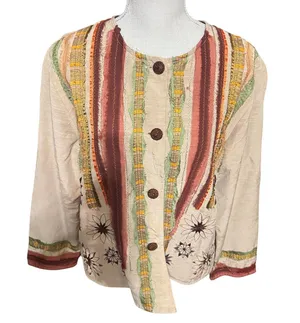 Mirasol Boho Jacket L Embroidered Floral Festival Artsy India Cotton Patchwork thumbnail 1