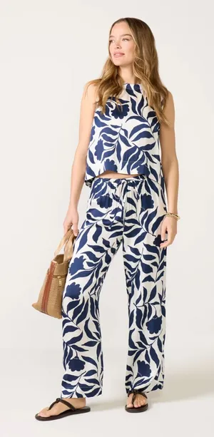 NWT Cloth & Stone SET Satin Floral Blue Tank Pant M thumbnail 1