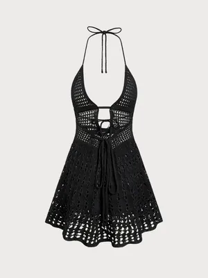 Samiol Black Crochet Swim Cover-Up Dress thumbnail 3