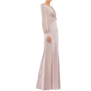 MAC DUGGAL 55635 Satin Ruched Bishop Sleeve Gown, Size 4, New w/ Tag MSRP $398 thumbnail 4