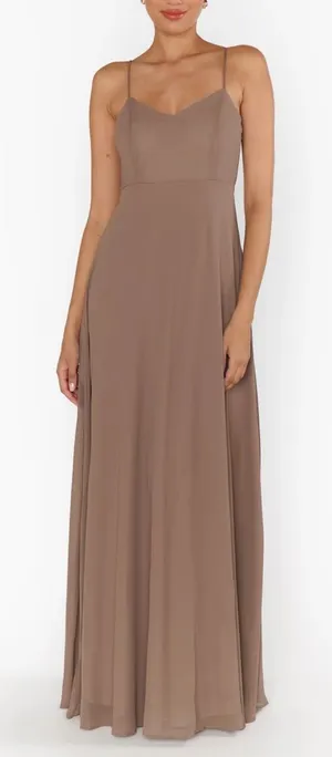 Show Me Your Mumu NWT‎ Faith Maxi Dress Soft Beige Chiffon Size M Bridesmaid thumbnail 1