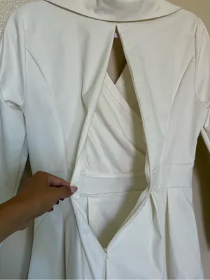 Ivory Long Sleeve Midi Dress Surplice Fit & Flare Bridal Wedding Small thumbnail 6