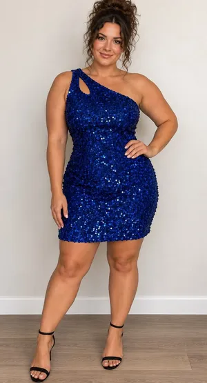 Lavetir Royal Blue Sequin One Shoulder Cutout Open Back Cocktail Dress NEW thumbnail 1