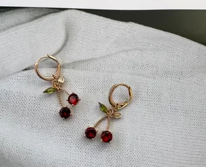 Cherry Dangle Drop Earrings for Women Gold thumbnail 2