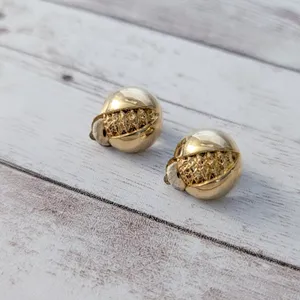 Vintage Clip On Earrings 5/8" Stylish Gold Tone with Design thumbnail 2