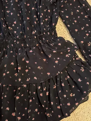 Love Shack Fancy Black And Pink Floral Mini Dress with Ruffles thumbnail 4