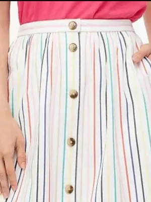 J Crew Factory Rainbow Stripe Button Front Poplin Midi Skirt Multicolored Size S thumbnail 12