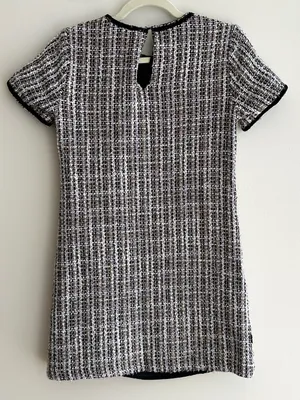 CeCe Tweed Shift Dress with Patch Pockets, Black/Pink/Gold/White, Size 4 thumbnail 10