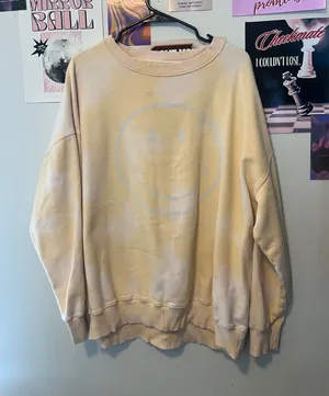 American Eagle Outfitters Pale Yellow Tie dye Smiley Crewneck Sweatshirt thumbnail 1