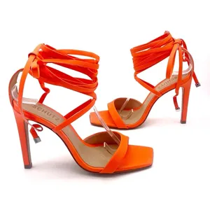 NEW Schutz Bryce Leather Stiletto Sandals Acid Orange Lace-Up Sandals Size 5.5 thumbnail 10