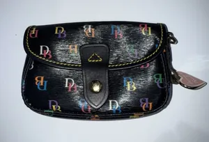 Dooney Bourke Black Rainbow‎ Canvas Coated Monogram Pouch Small With Emblem thumbnail 1