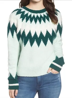 BP Cozy Ski Sweater Green Fairisle Chevron NWT M v6x thumbnail 1