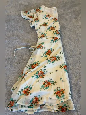 Women’s Altar’d State Floral Wrap Midi Dress in Ivory with Orange Blooms Size XS thumbnail 12