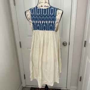 Judith March Cream Dress with Blue Embroidered Yoke and Colorful Tassels thumbnail 4