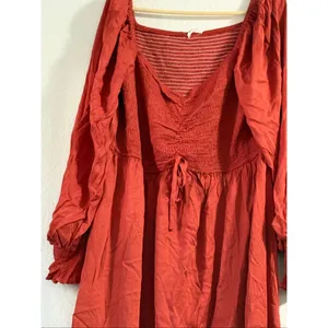 New Autumn Smocked Square Neck Flared Dress | Boho Bell Sleeve Ruffle Hem Midi L thumbnail 4