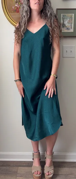 Vintage Claudel Emerald Green Midi Slip Dress thumbnail 1
