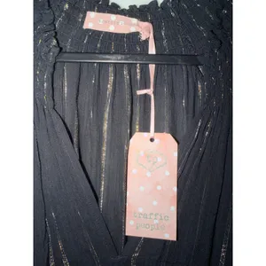Traffic People Black Gold Metallic Stripe Midi Dress‎ Long Sleeve XS NWT $154 thumbnail 2