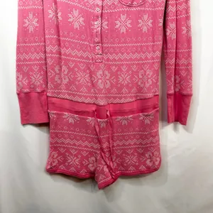 Victoria's Secret Large Sleep Romper Pink Y2K Long‎ Sleeve Thermal Argyle 1628 thumbnail 4
