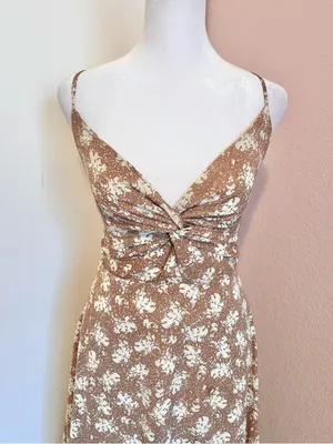 Lulus Picturesque Moments Brown Floral Print Strappy Maxi Dress xs thumbnail 3
